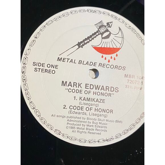 Mark Edwards – Code of Honor LP (1985 Metal Blade) Early US Press VG+ - Picture 4 of 10